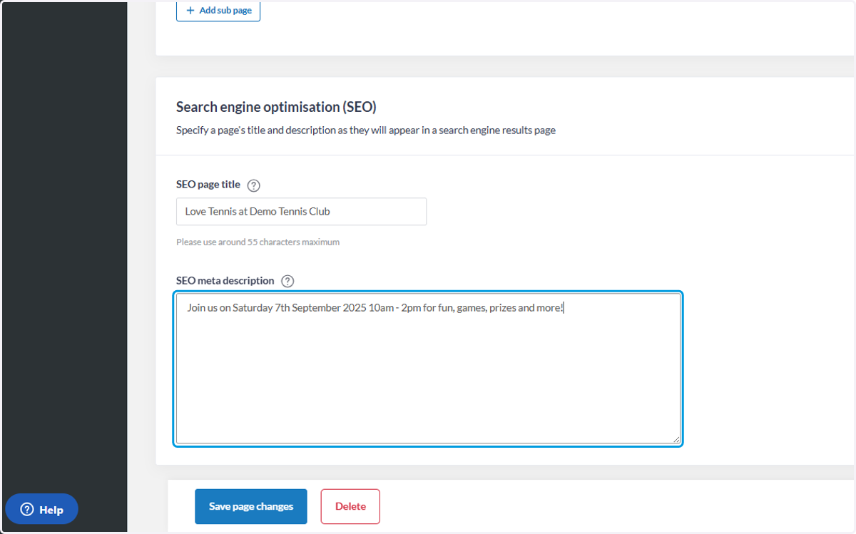 Add a short summary so Google can add this in the Search Engine Optimisation