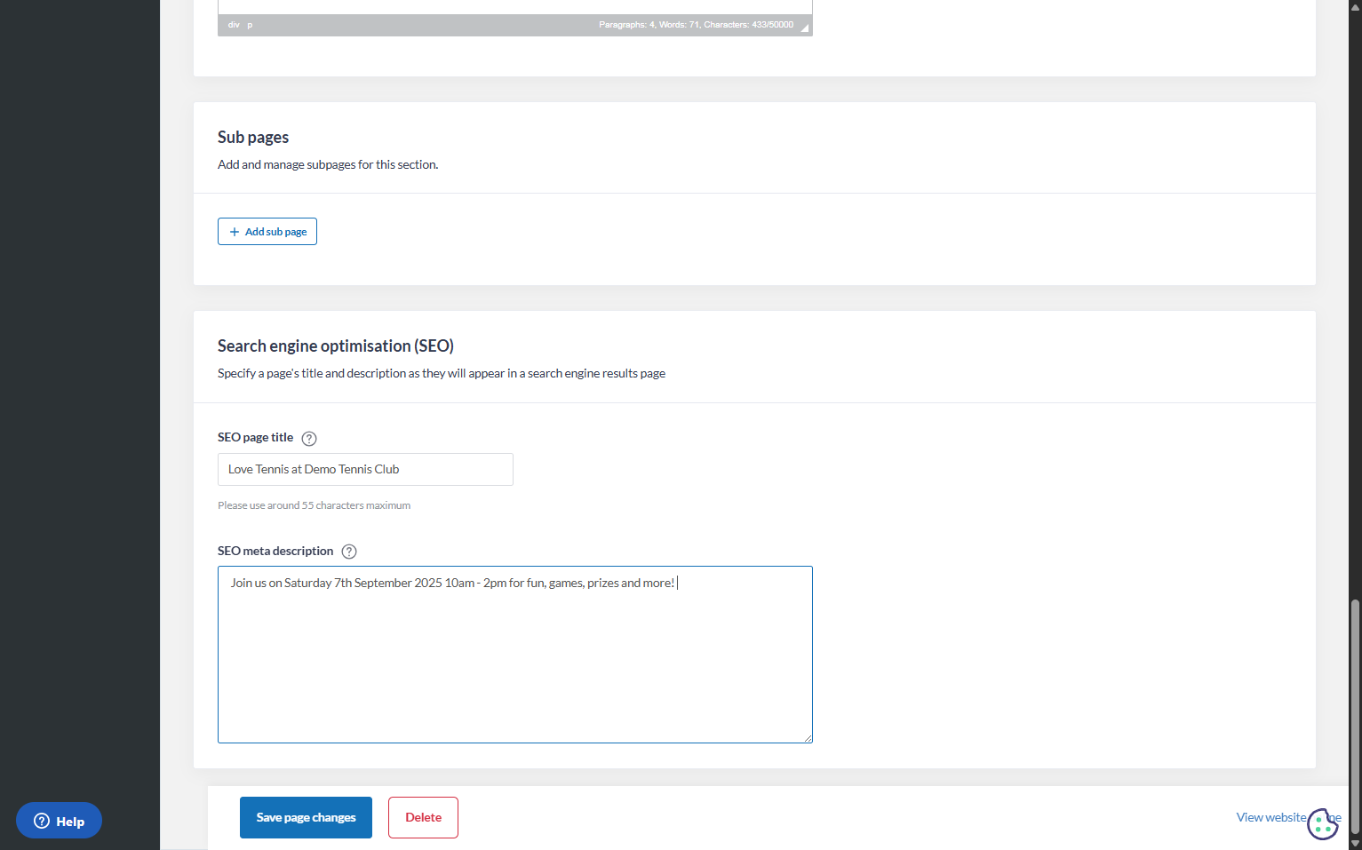 Click on Save page changes