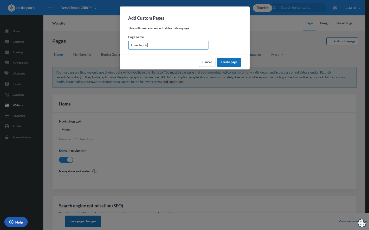 Click on Create page