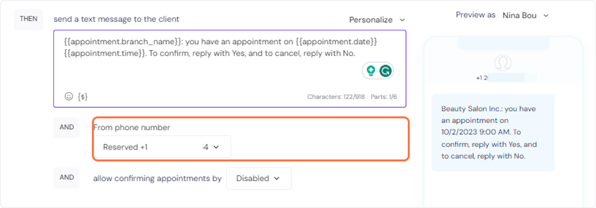 Update client reminder to update appointment status after a client reply is received 