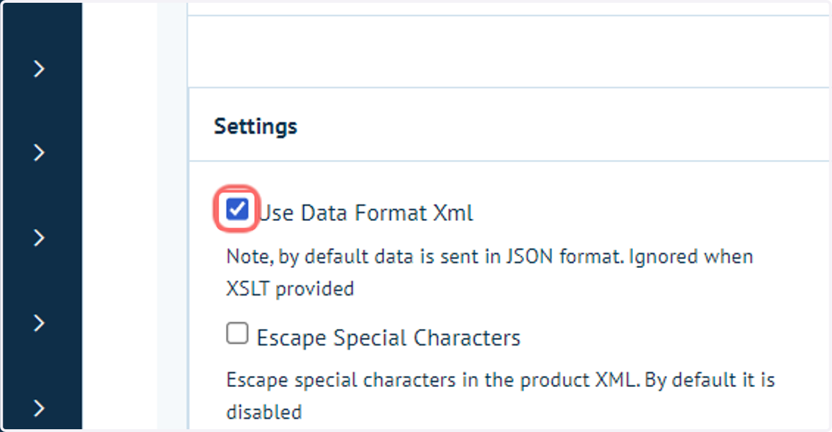 Use Data Format XML