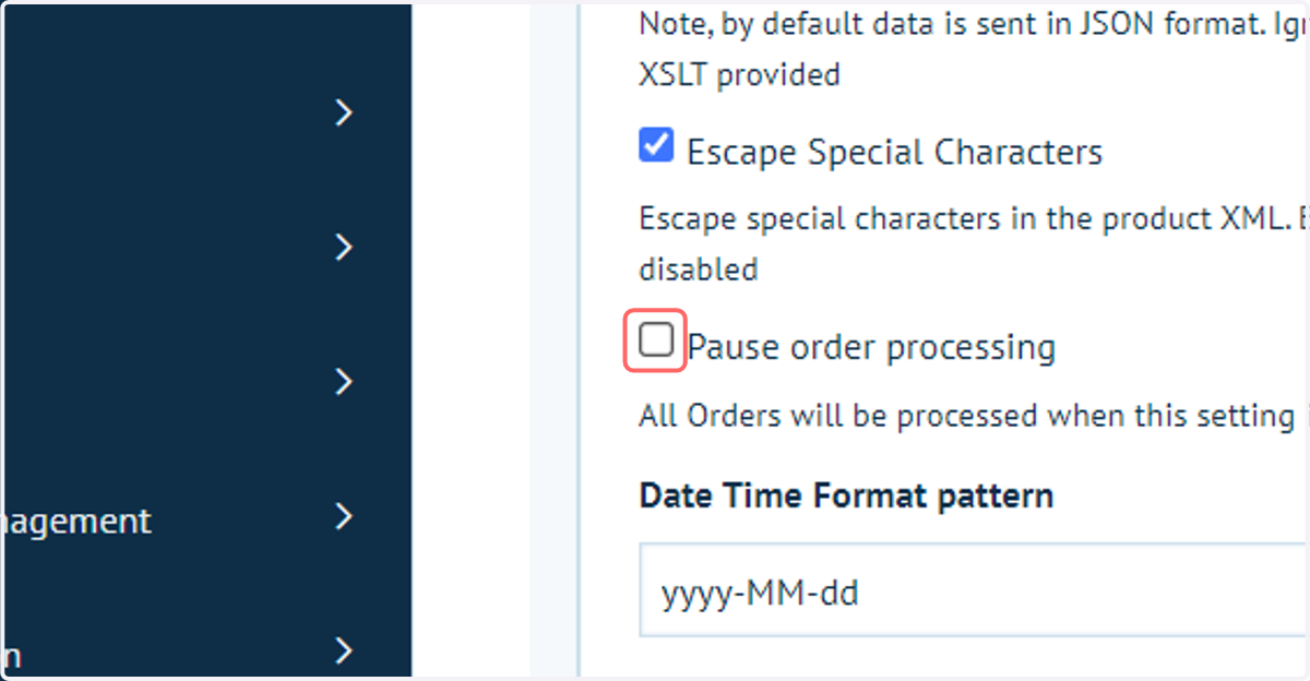 Pause order processing