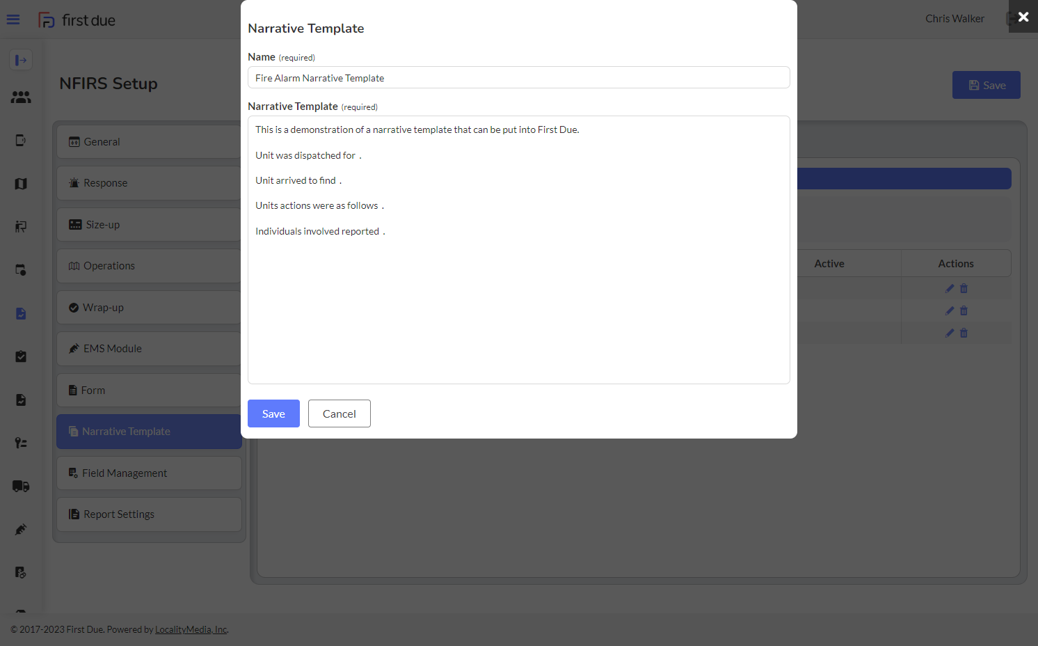 NFIRS Setup - Narrative Template