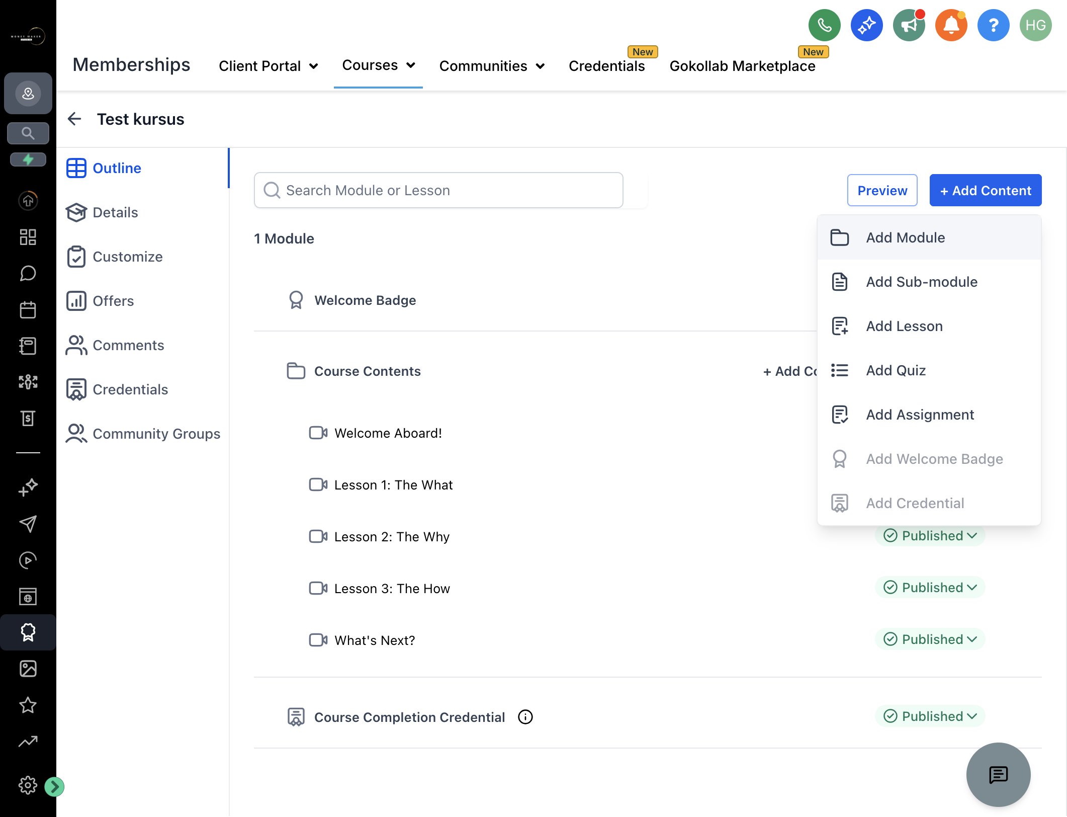 Tilføj en mappe, klik på "Add Module"