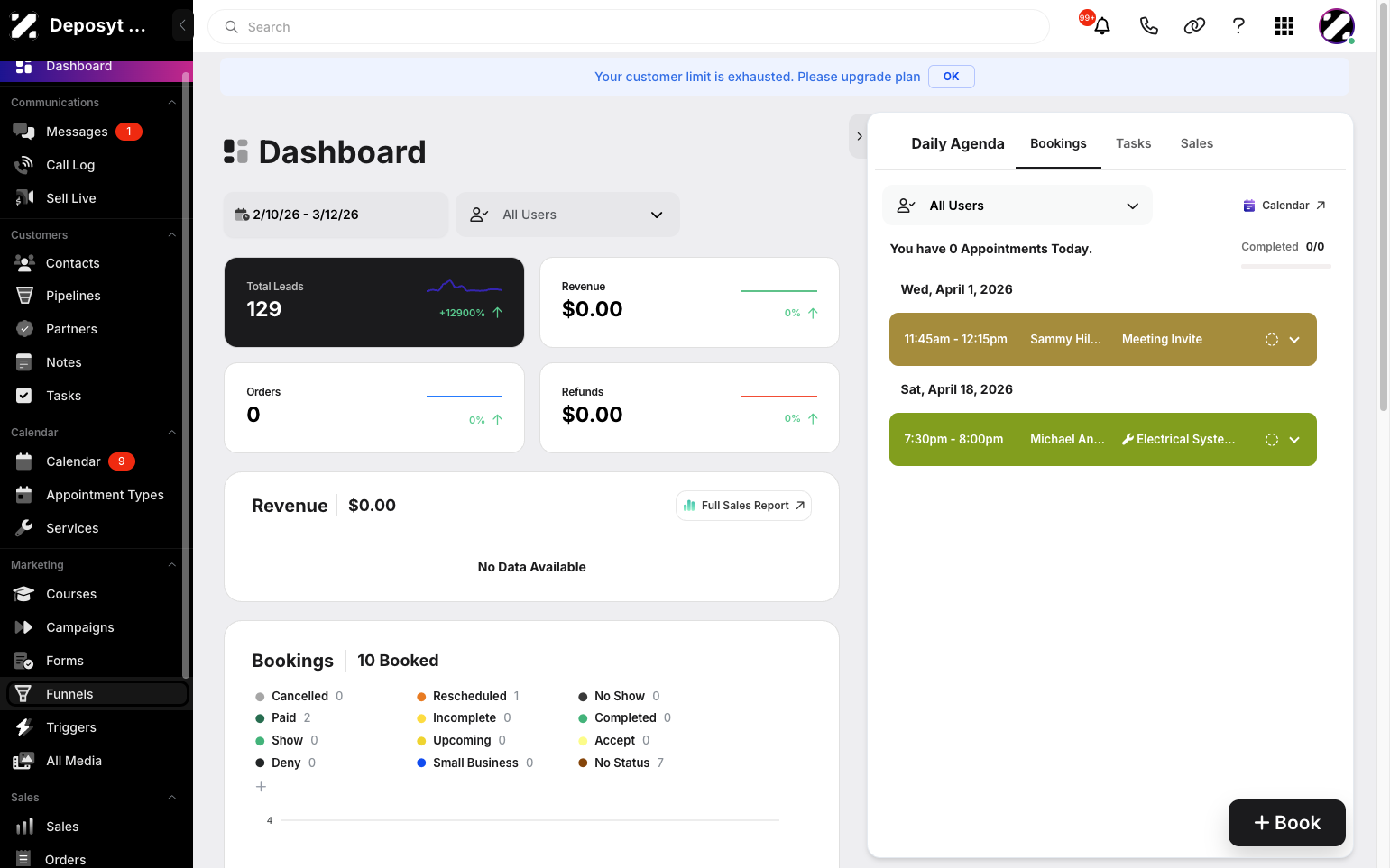 Step 1: On your Dashboard, navigate to the Funnels tab under the Marketing section.