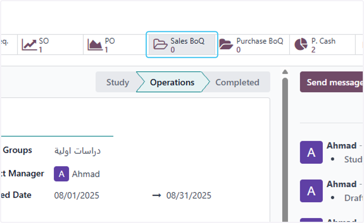 Click on Sales BoQ