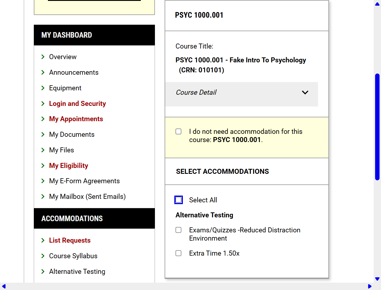 Go to Select Accommodations.