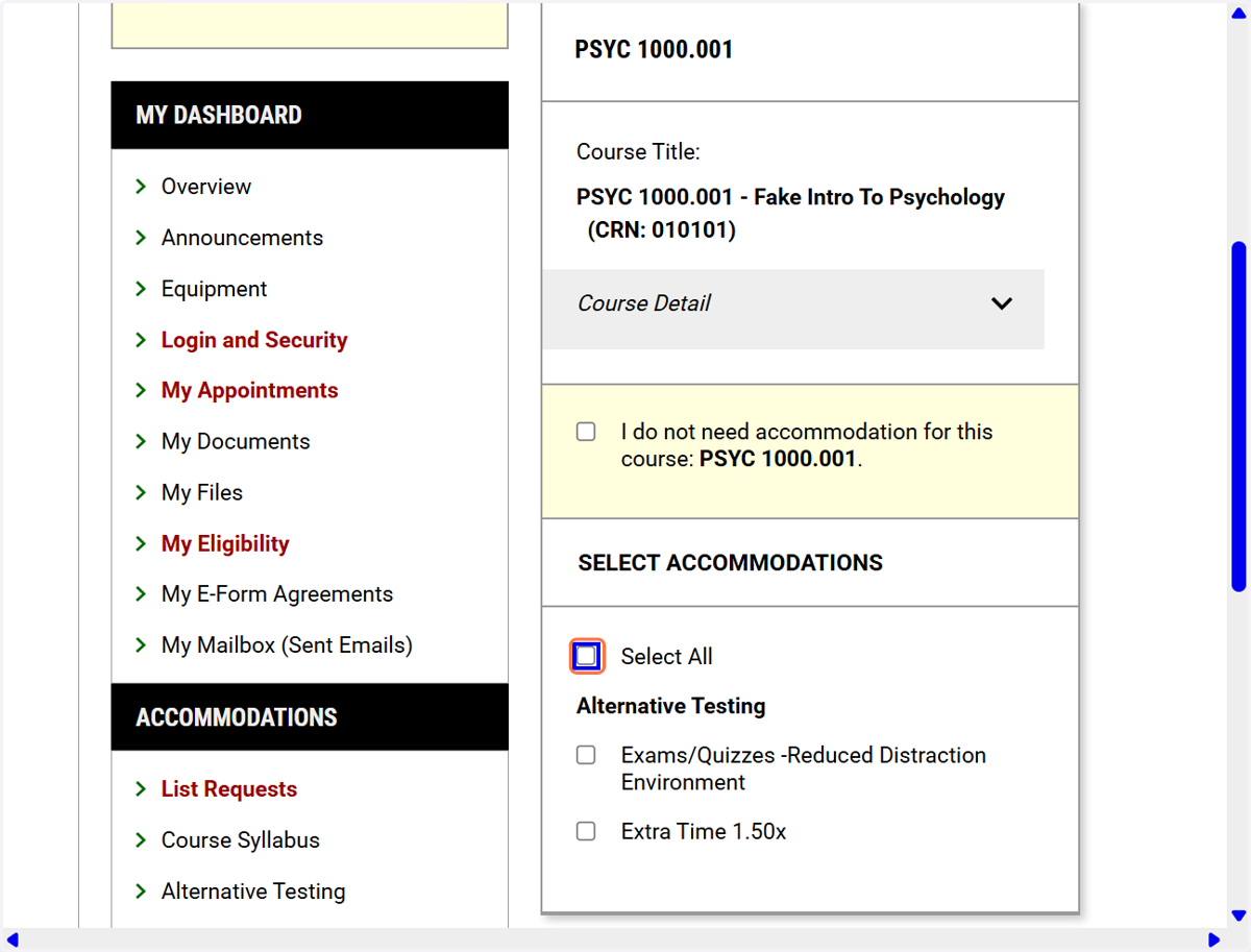 Go to Select Accommodations.