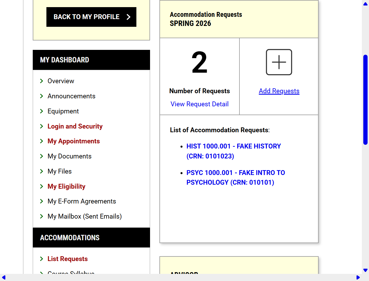 If you need to add an additional accommodation, click on Add Requests.