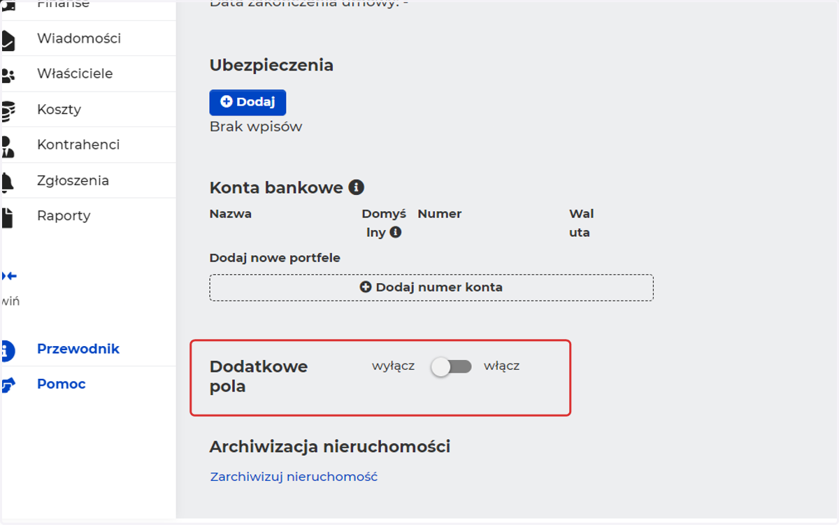 Możesz dodać własne pola dodatkowe do całej nieruchomości