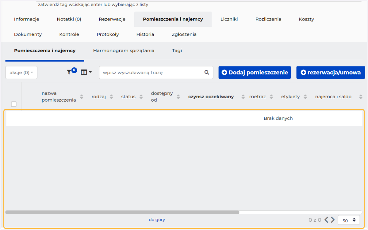 Tu będzie się znajdować lista pomieszczeń tej nieruchomości.