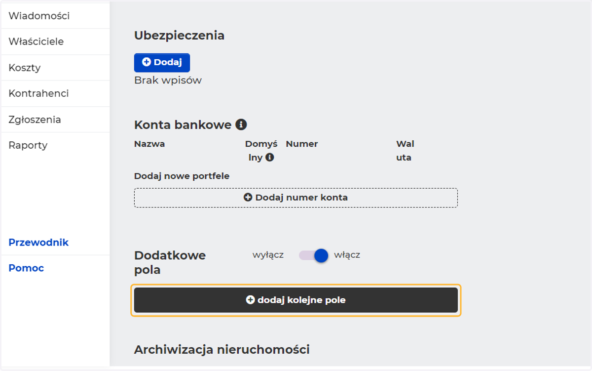 A następnie dodać pole
