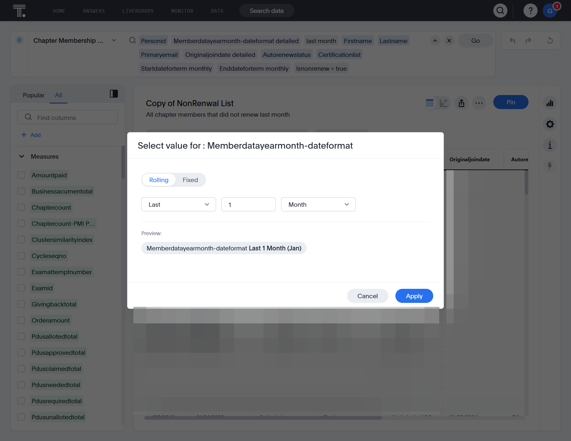 Click on Column name: Memberdatayearmonth-dateformat…