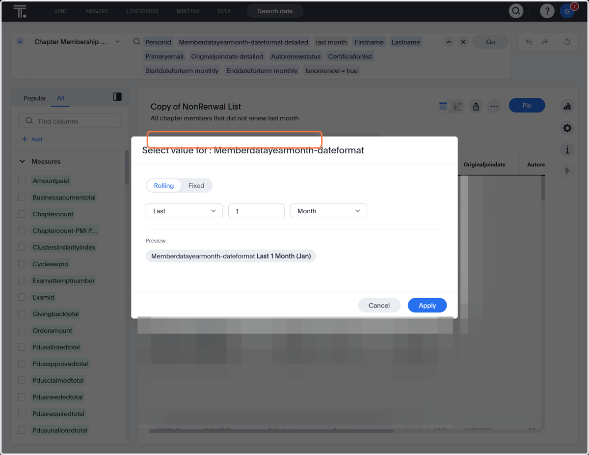 Click on Column name: Memberdatayearmonth-dateformat…