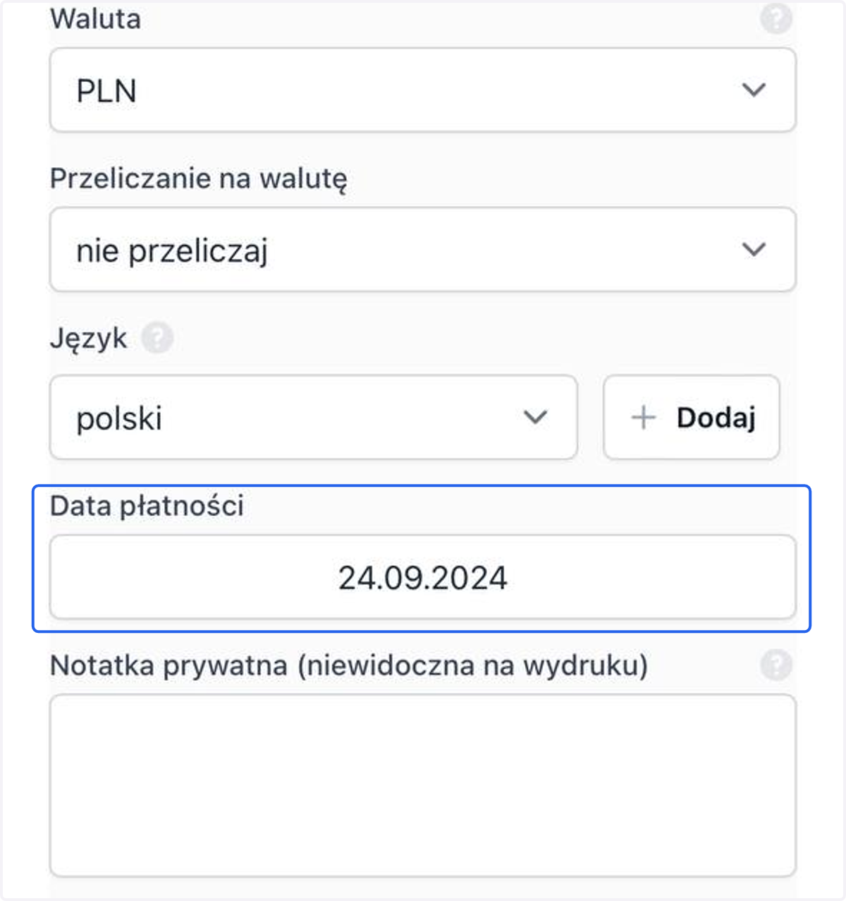 Data płatności została dodana.