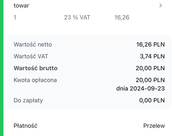 Na dokumencie widoczna jest data płatności.