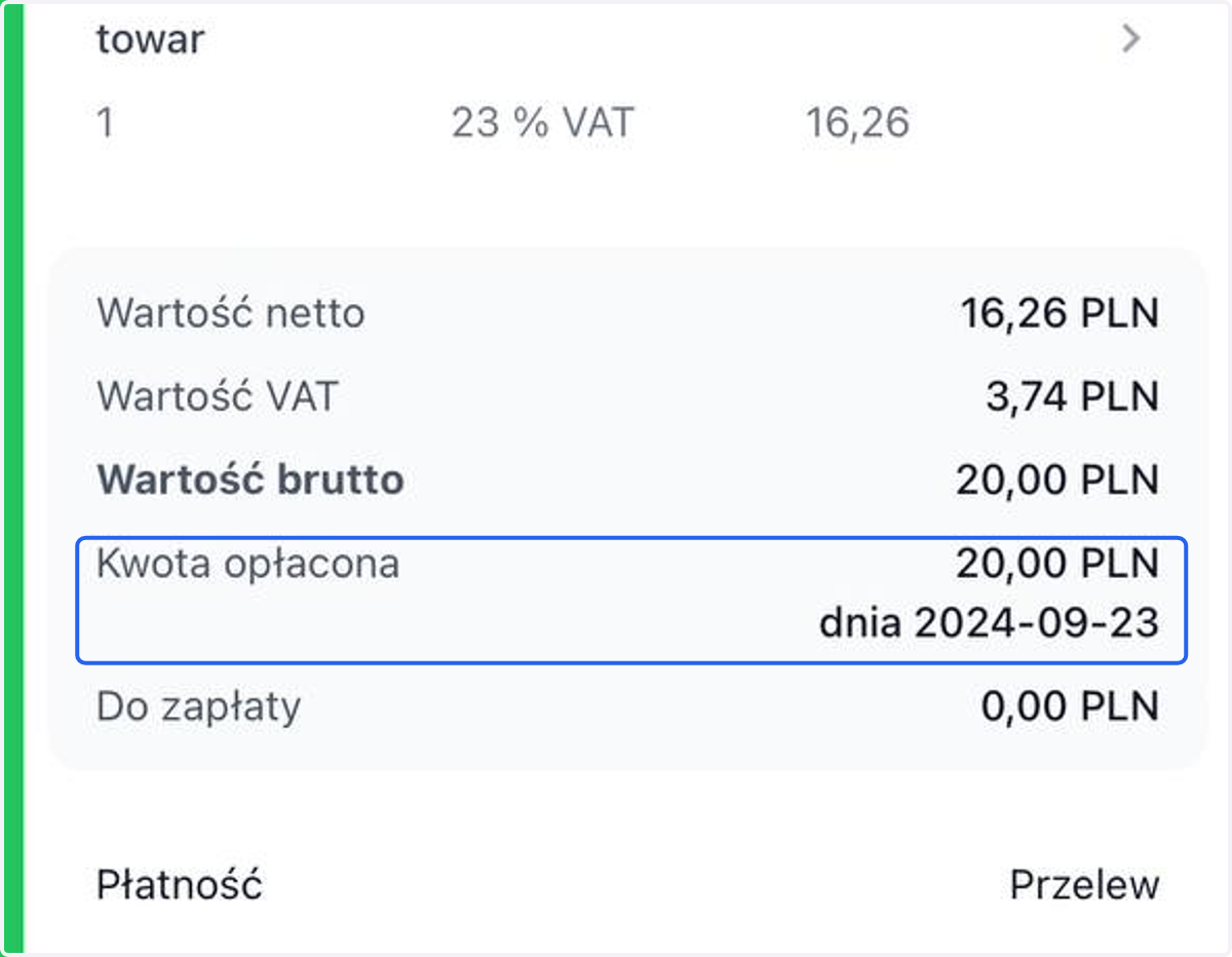 Na dokumencie widoczna jest data płatności.