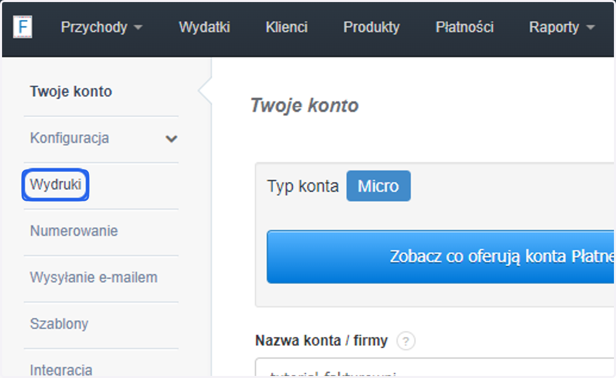 Kliknij Wydruki.