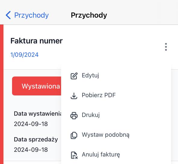 Stuknij w Edytuj, przechodząc do formularza faktury.