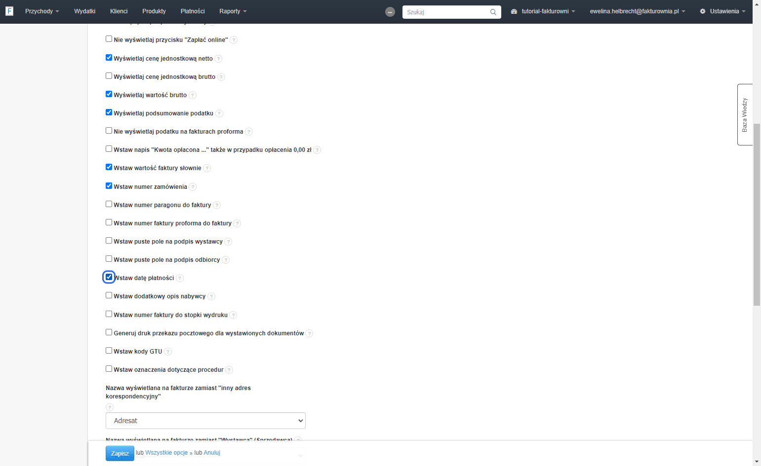 Zaznacz checkbox Wstaw datę płatności.