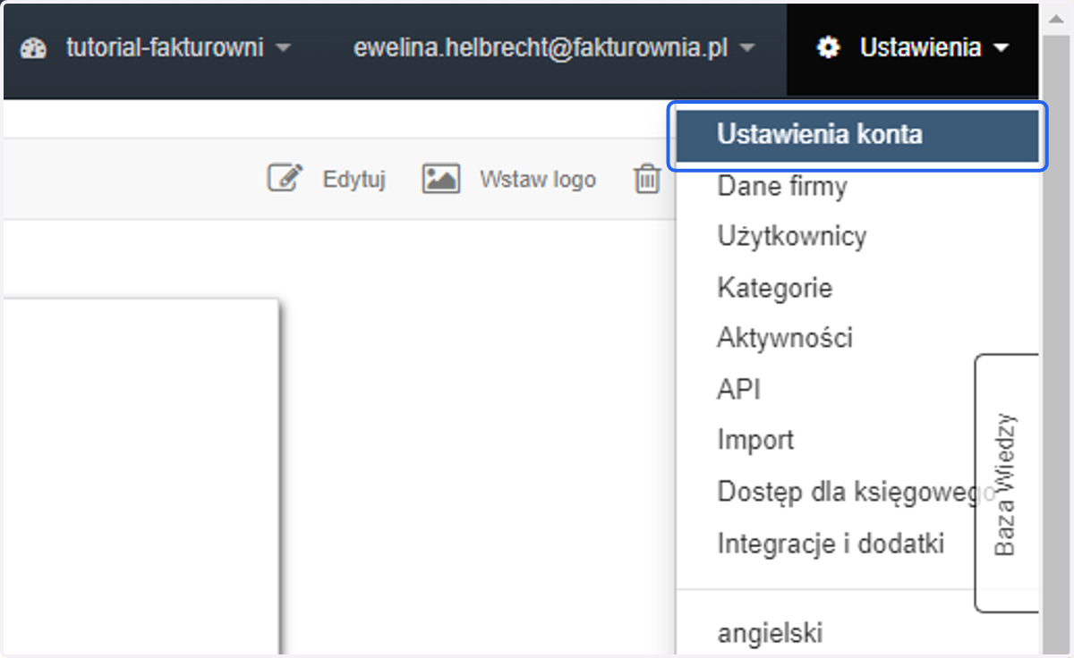 Następnie w Ustawienia konta.