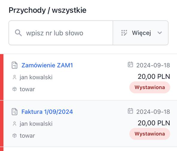 Wybierz dokument, dla którego chcesz ustawić datę płatności.
