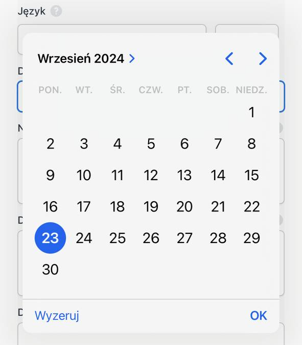 Wybierz datę z kalendarza i wciśnij OK.