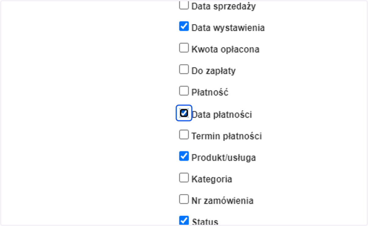 Zaznacz Data płatności.
