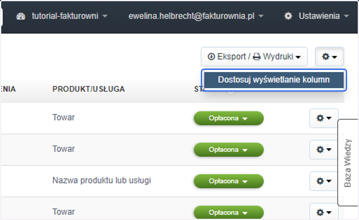 Kliknij w Dostosuj wyświetlanie kolumn.