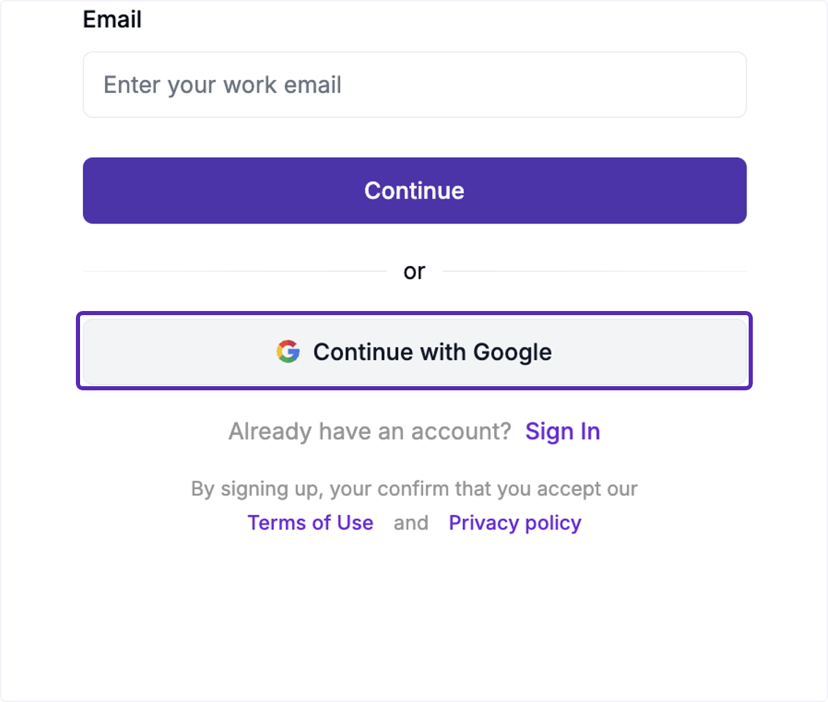 Click on Continue with Google