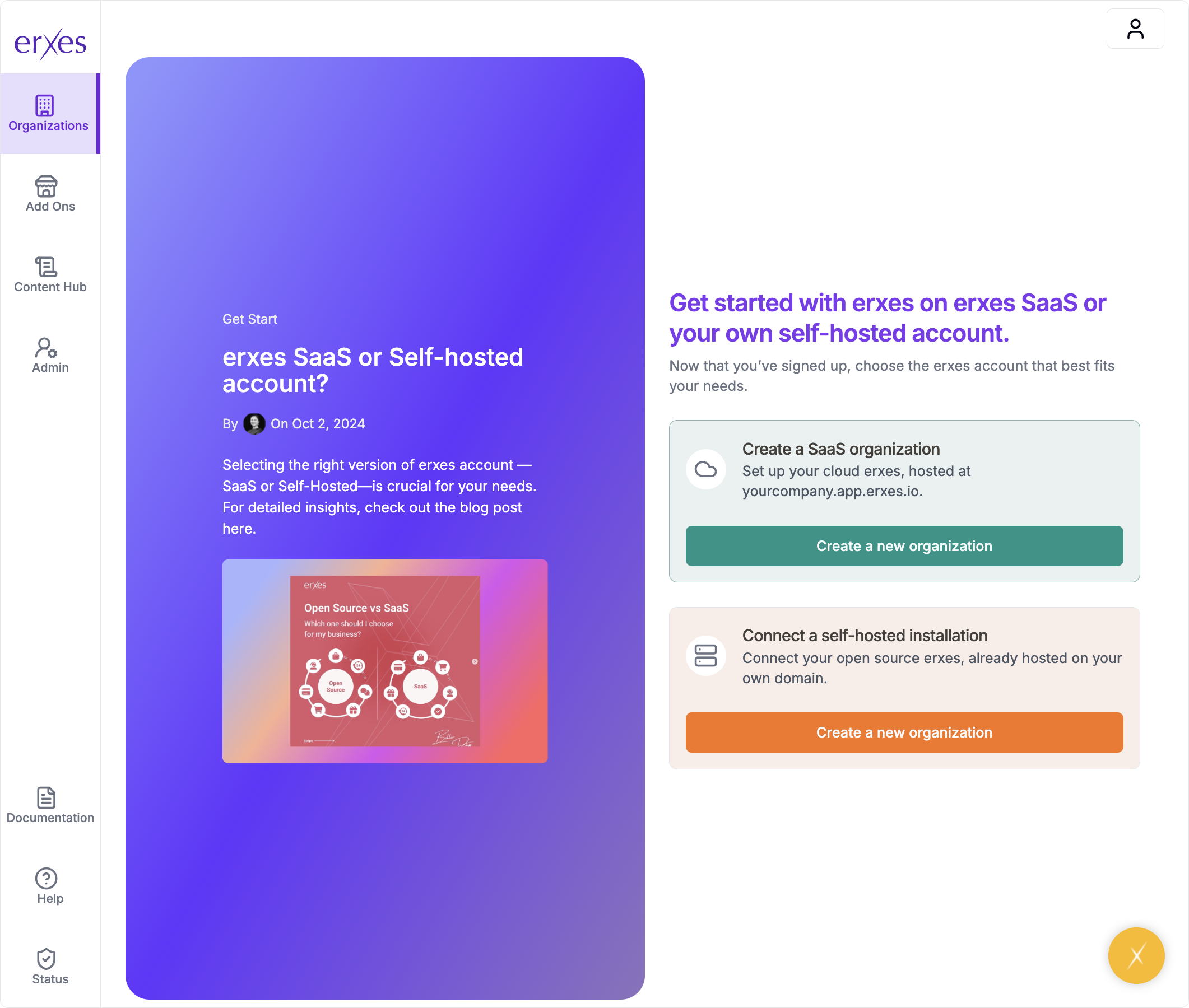 Click on Create a new organization
