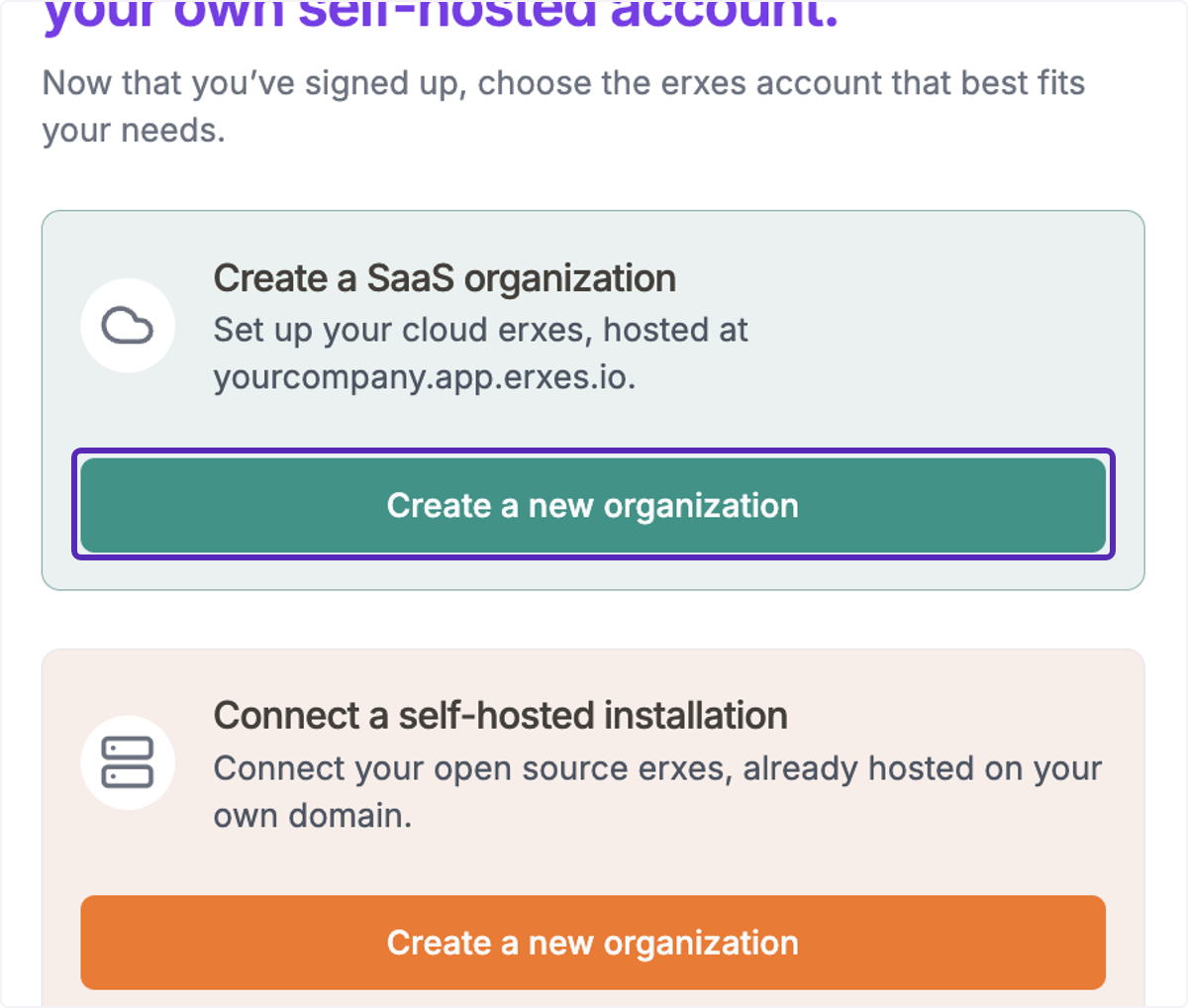 Click on Create a new organization