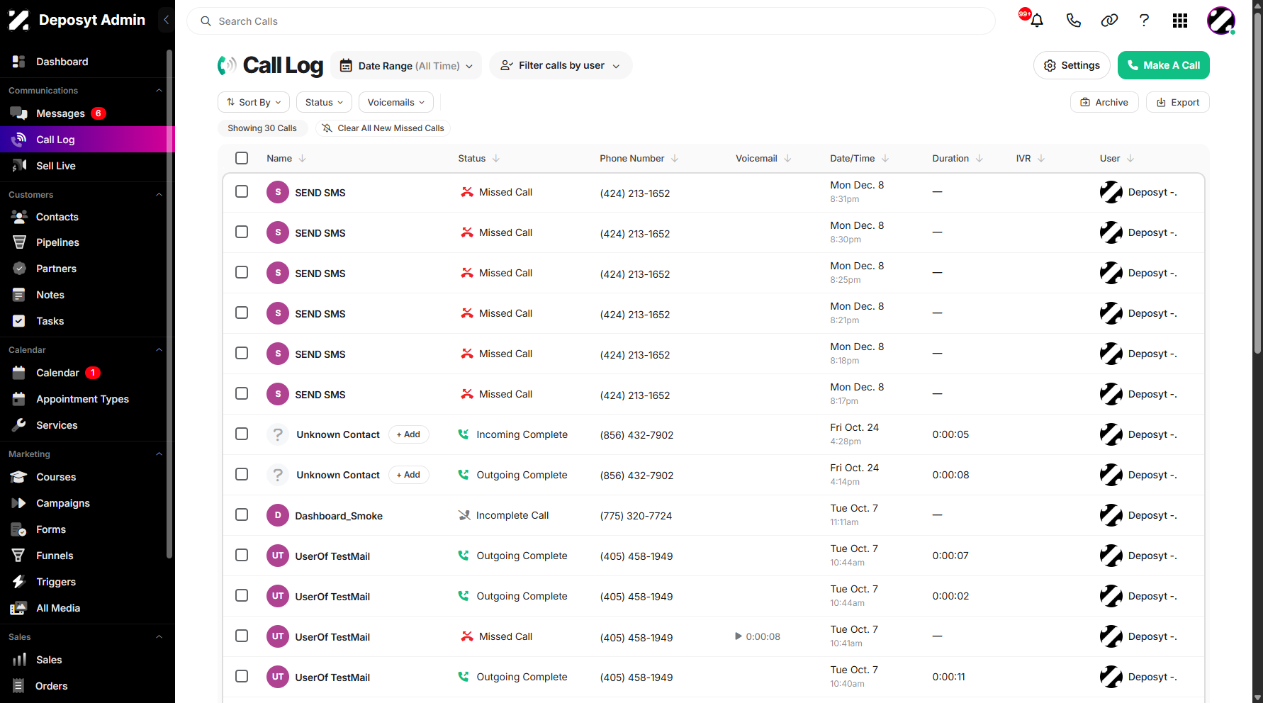 Step 1: On your Dashboard, click on the Call Log tab under the Communications section. 