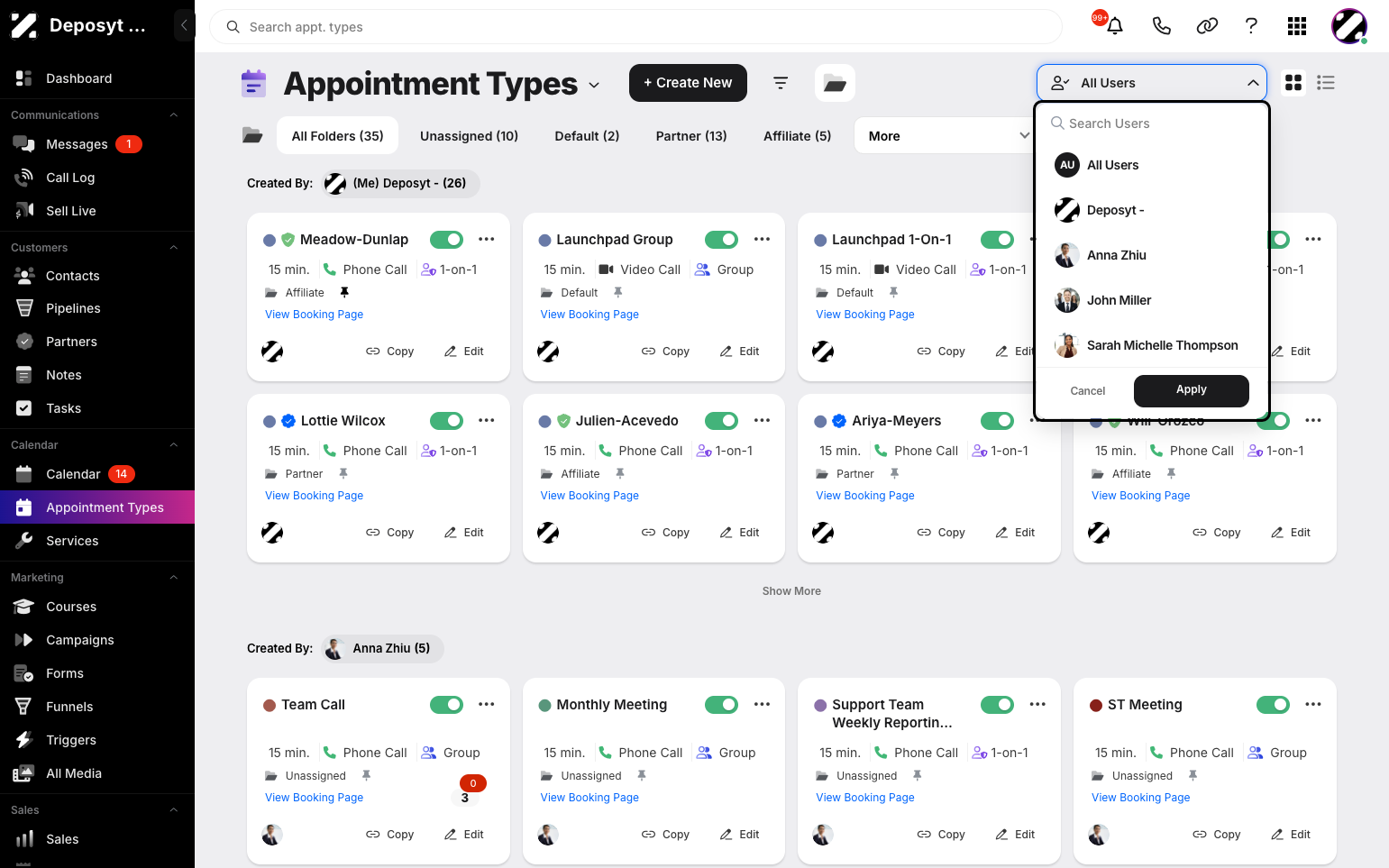 Step 2: For both Card and List views, click the All Users filter button. A pop-up menu will appear with a list of users—check the user(s) you want to filter.