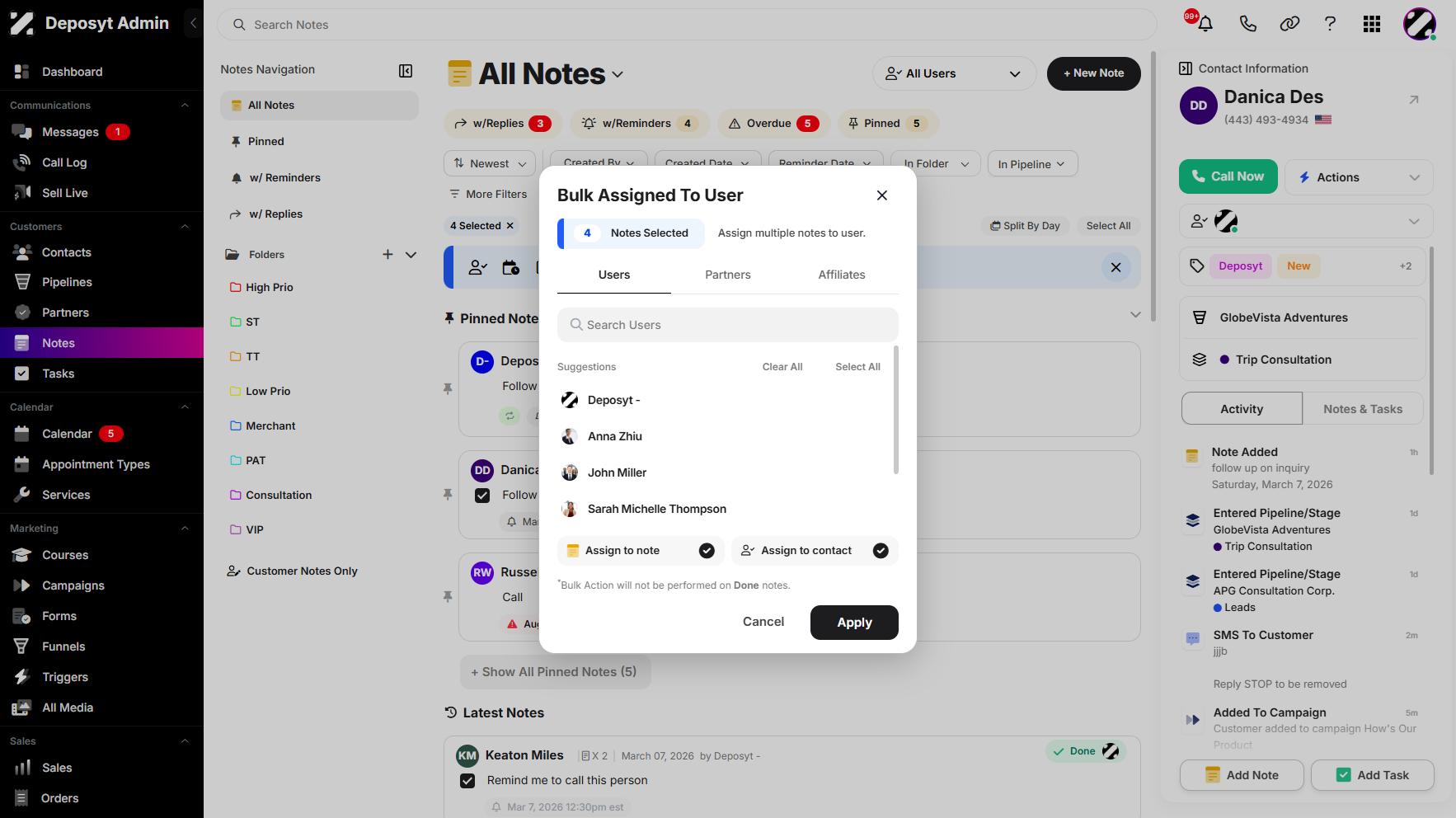 Performing Bulk Actions on Notes
