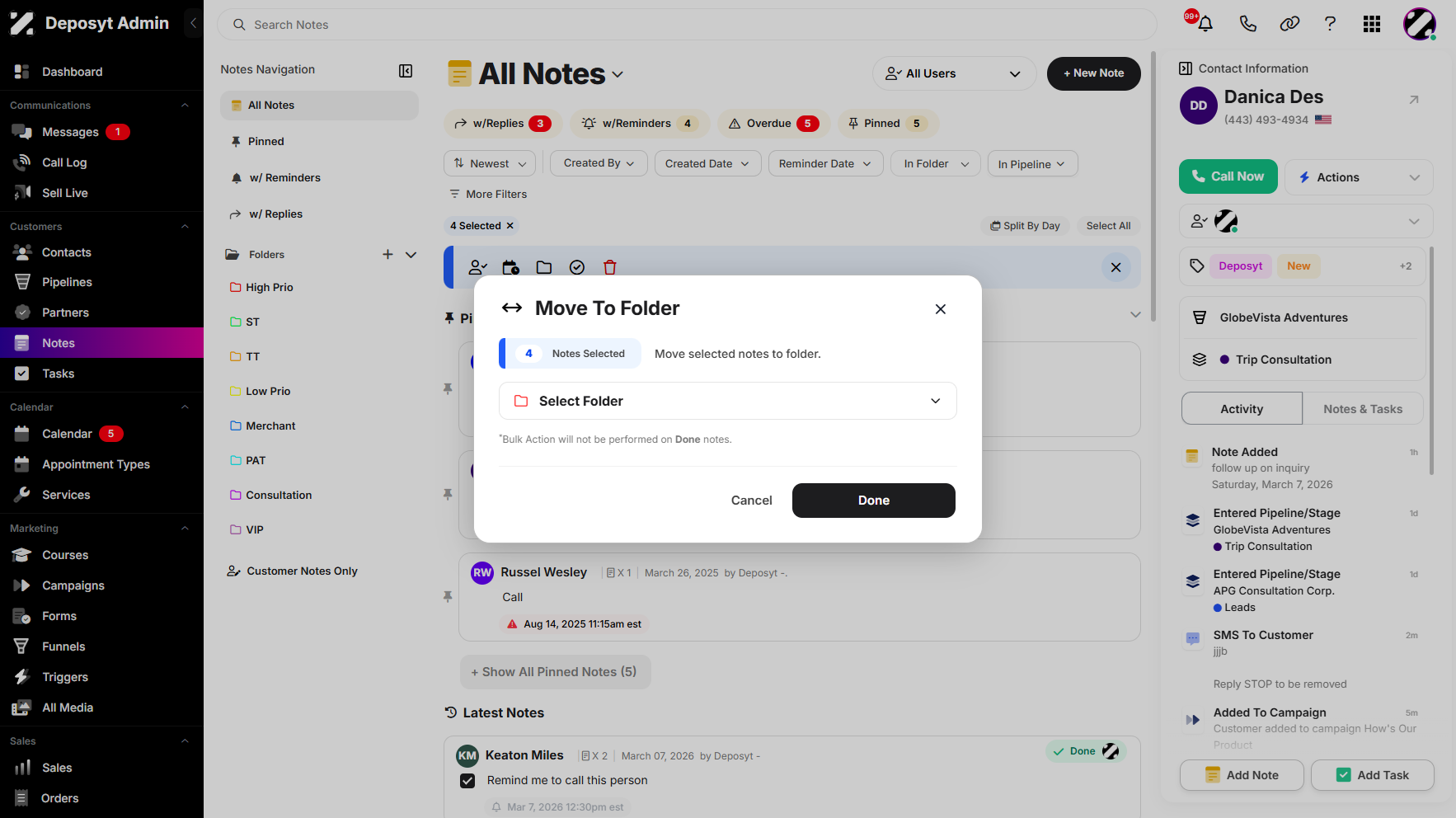 Step 7: You can even move all selected notes to a folder.