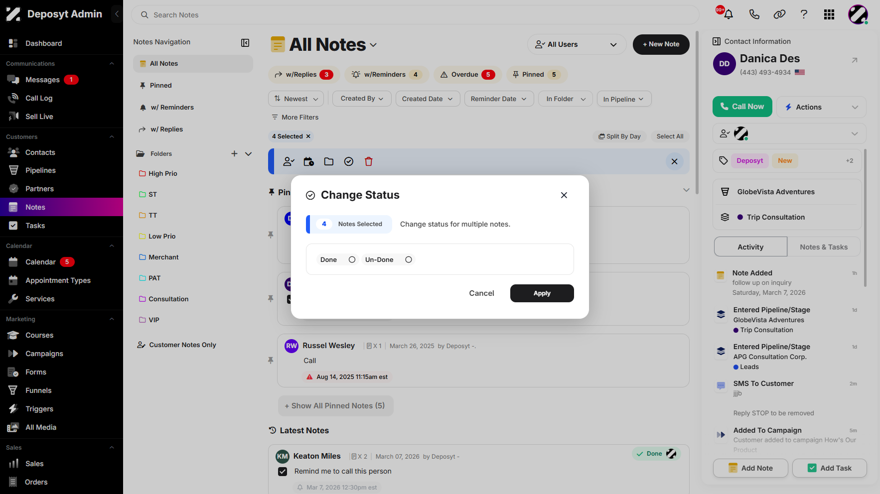 Step 8: You can change the status of all your selected notes at once.