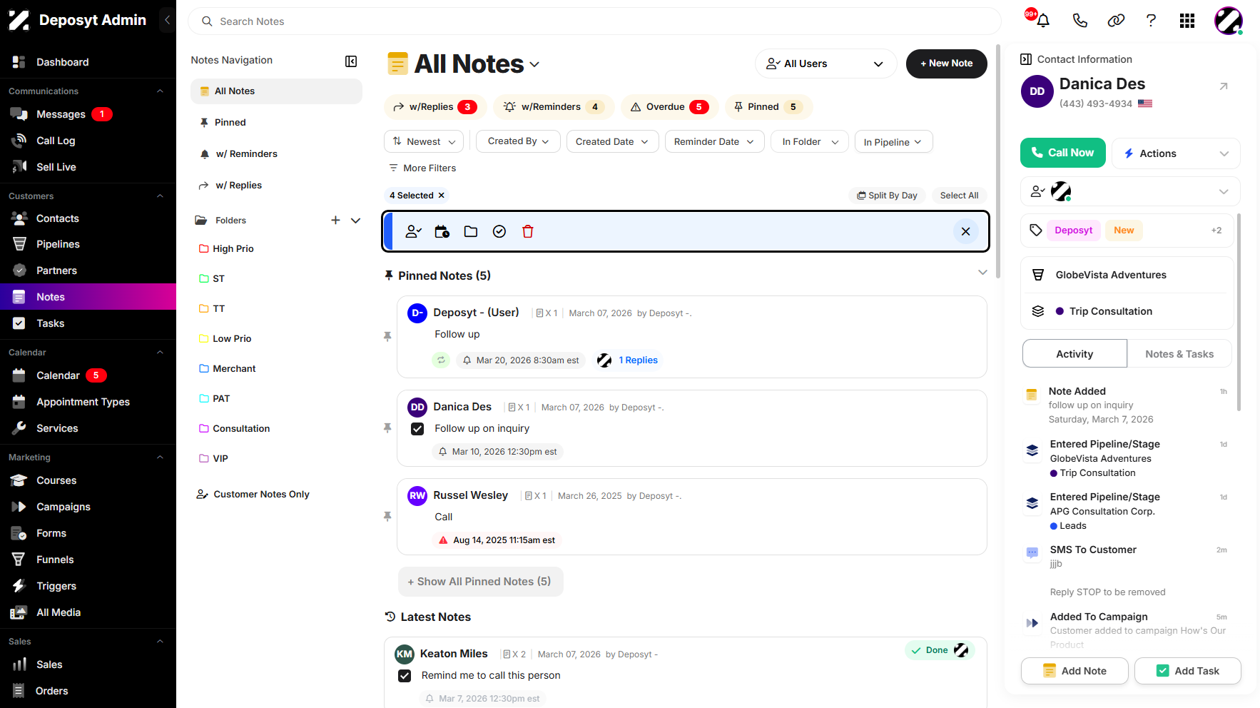 Step 4: The bulk action panel will appear, enabling you to perform actions on multiple notes.