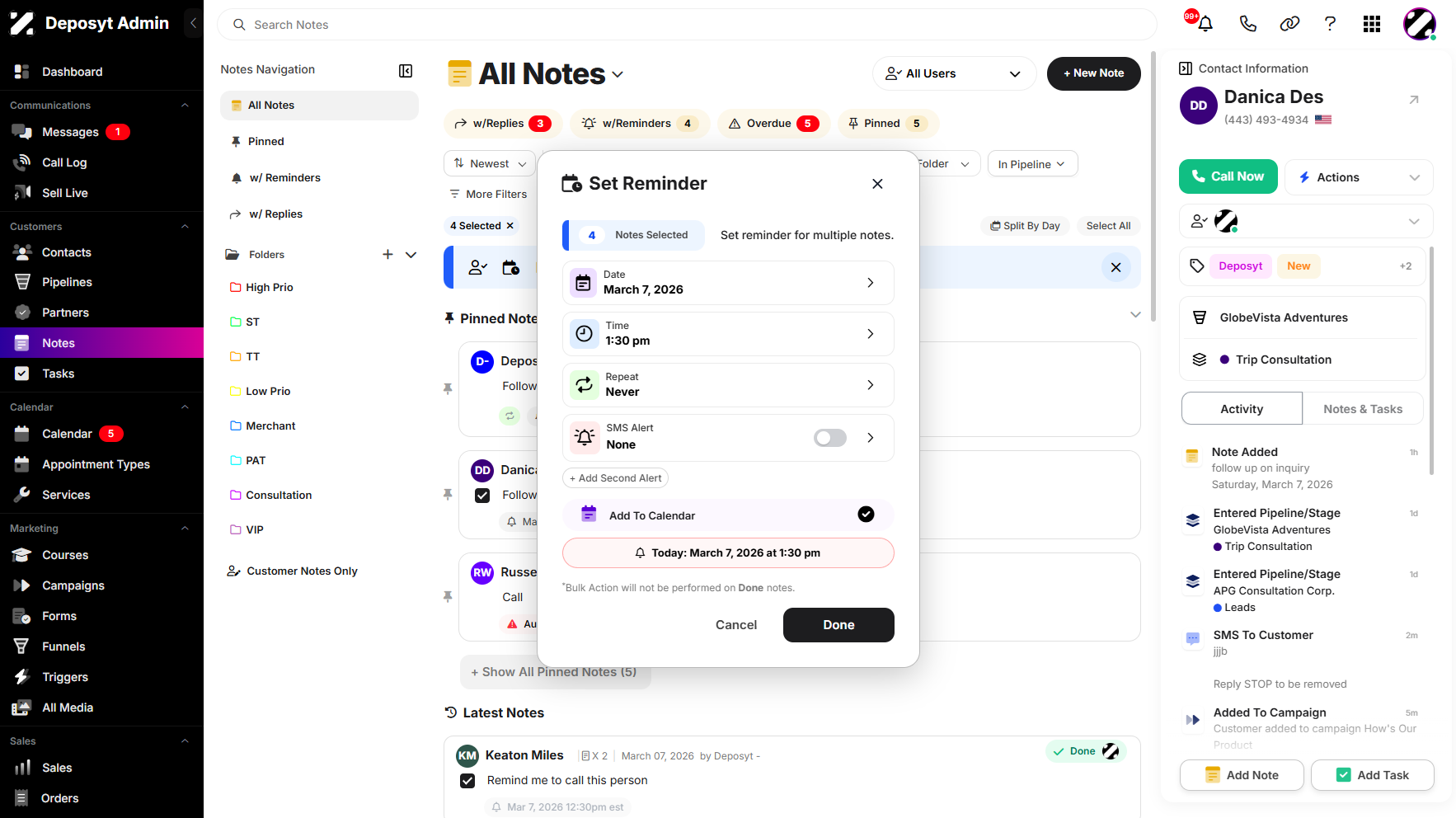 Step 6: Set a reminder for all selected notes.