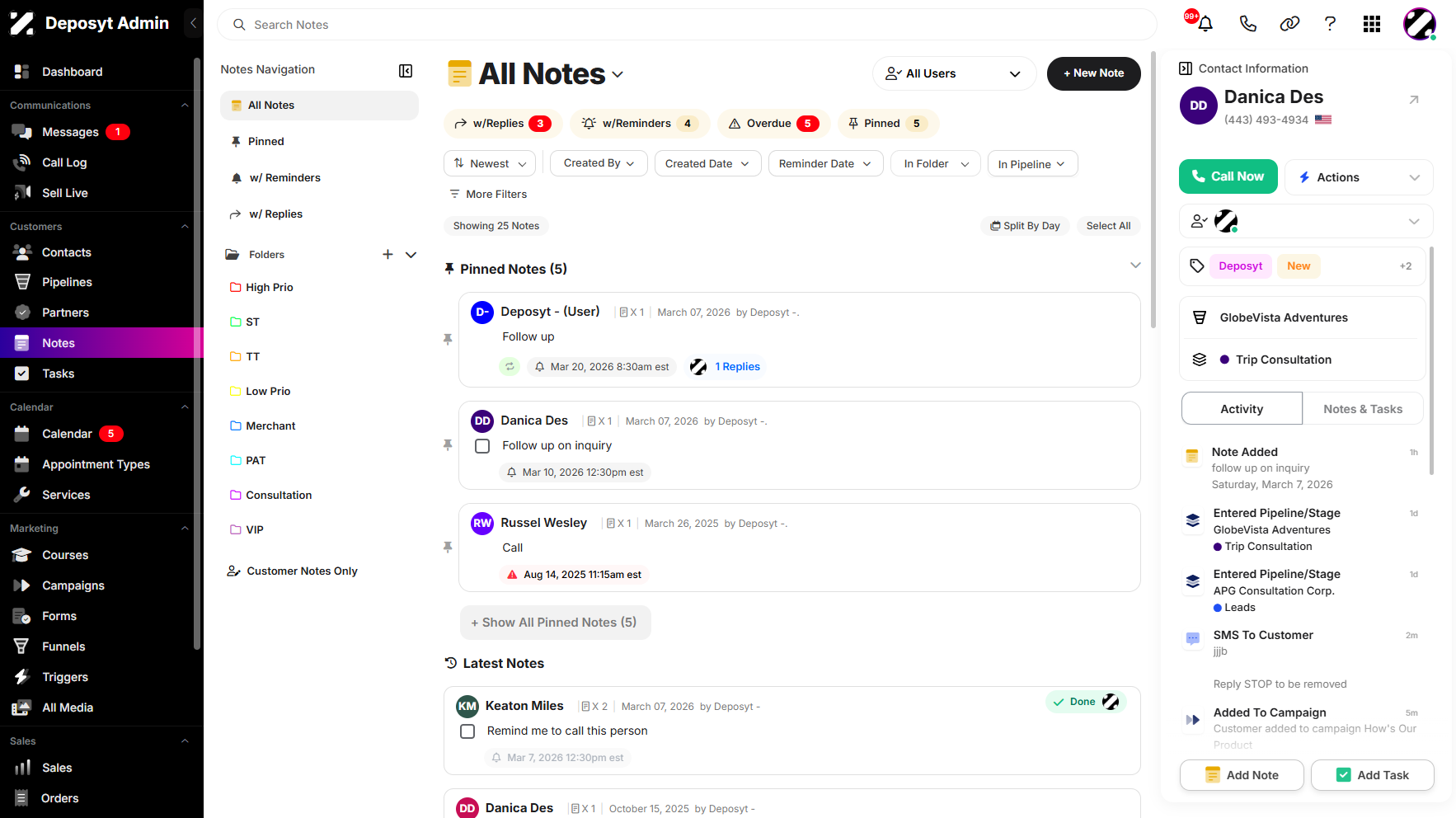 Step 1: On your Dashboard, navigate to the Notes tab under the Customers section.