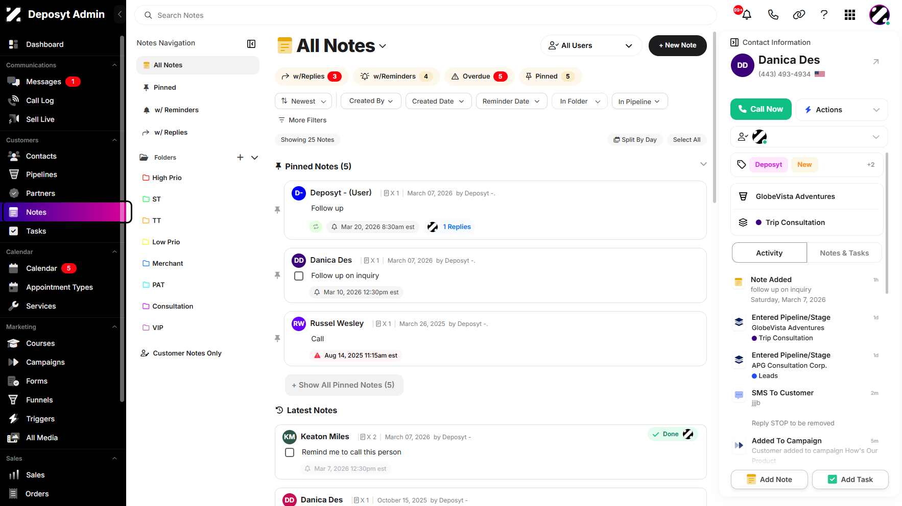 Step 1: On your Dashboard, navigate to the Notes tab under the Customers section.
