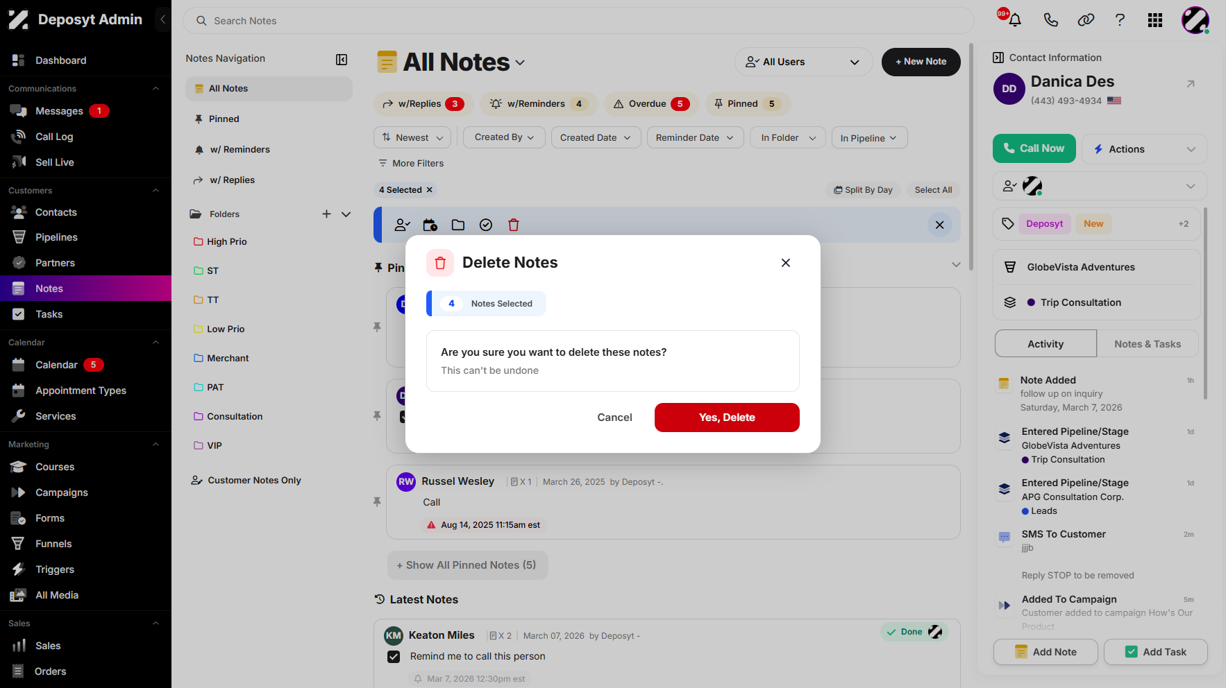 Step 9: Lastly, a delete option is available to remove multiple notes at once.