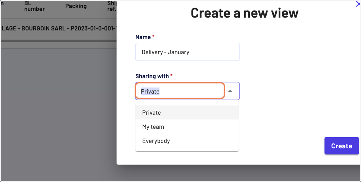 Decide the sharing rules: either make it private, or share it with your team or with your entire organization