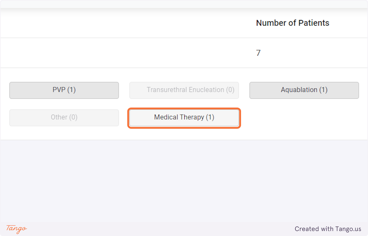 Select the type of treatment you wish to monitor