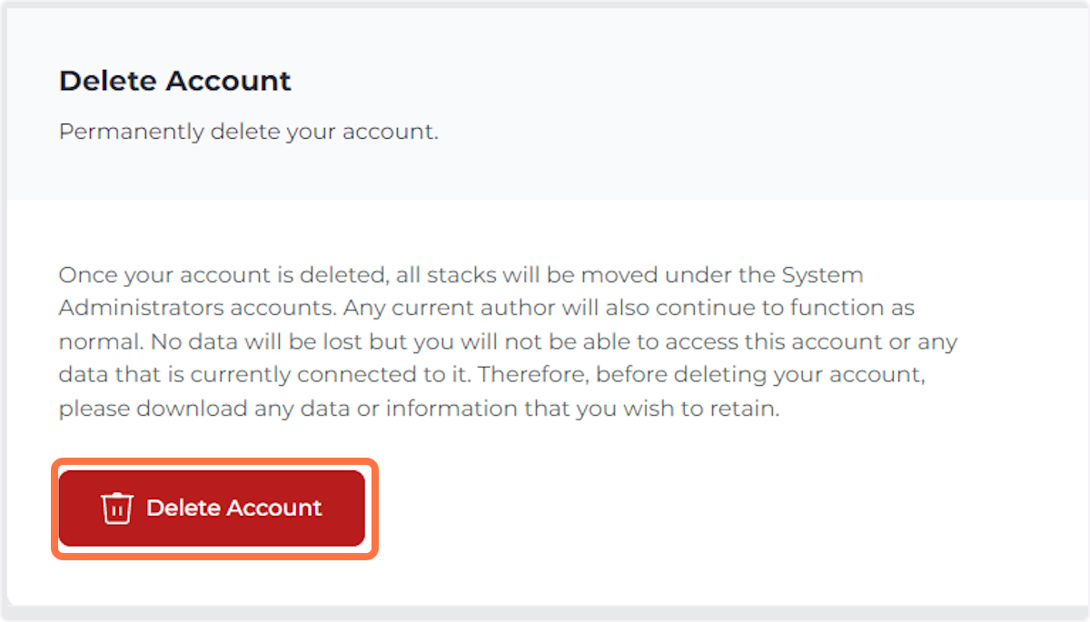 Click on the 'Delete Account' button.