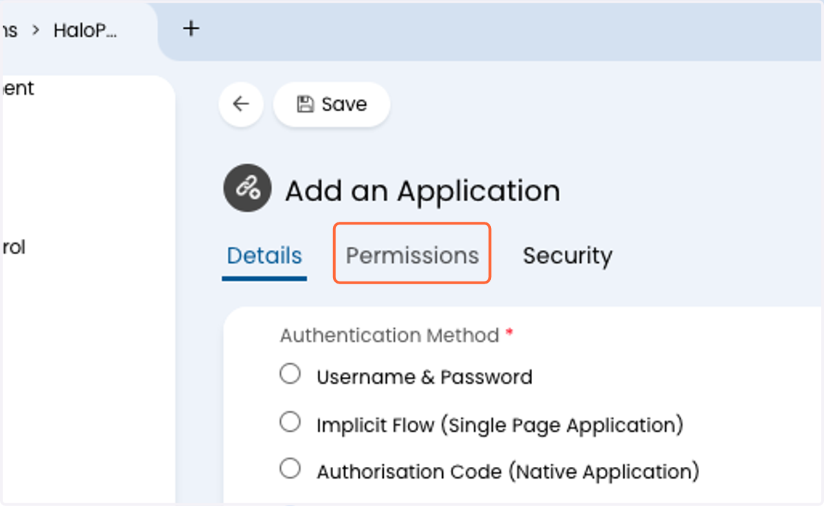 Click on Permissions