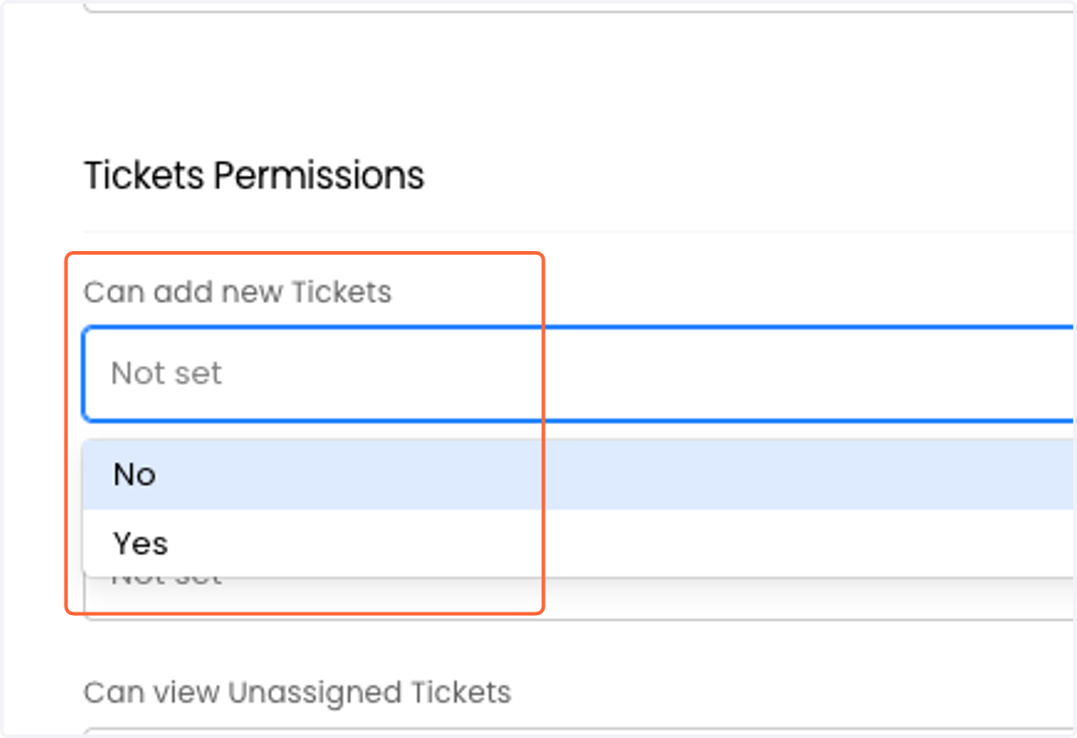 Select "Yes" for Can add new Tickets