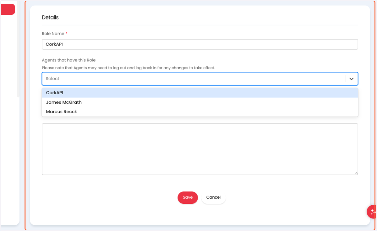 Select the "CorkAPI" agent you just created for Agents that have this Role