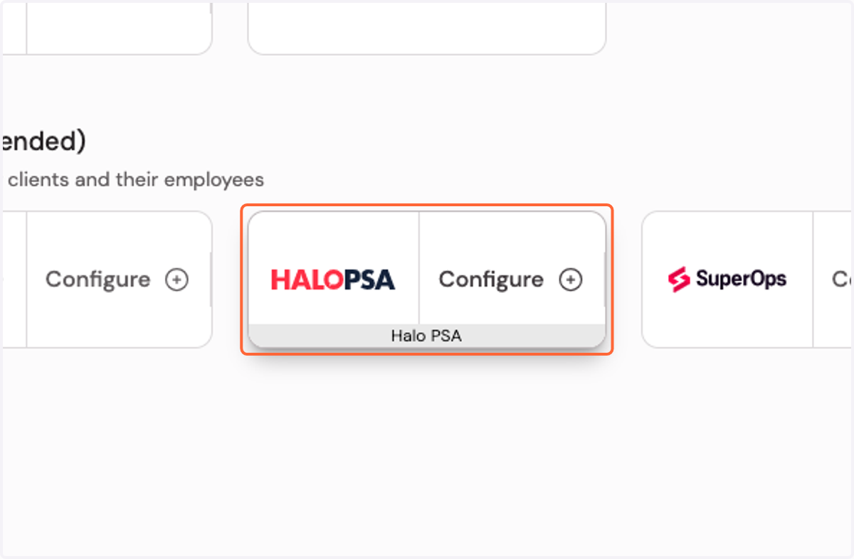 Click on Configure Halo PSA