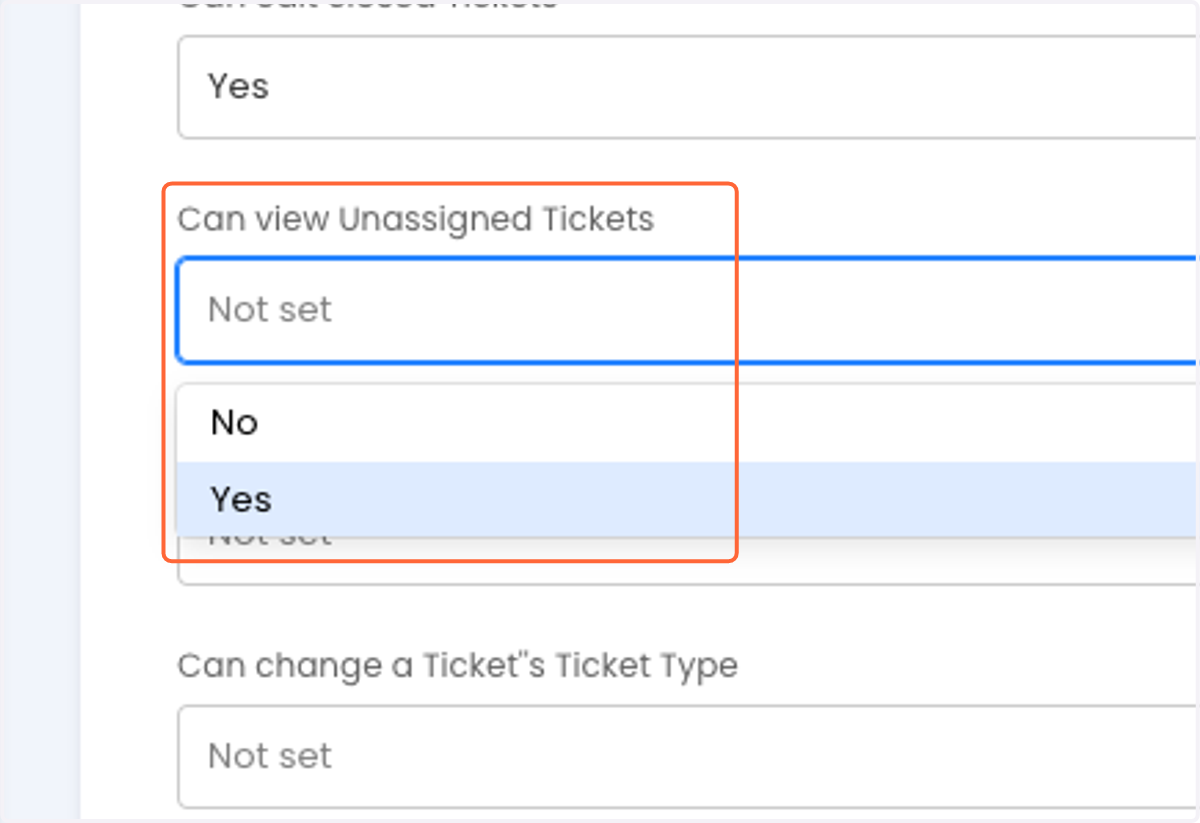 Select "Yes" for Can view Unassigned Tickets